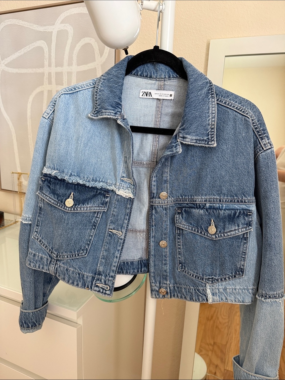 ZARA Two-Tone Patchwork Light & Medium Blue Denim Jacket